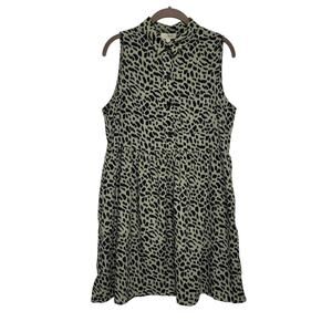 Umgee Y2K Sleeveless Dress Green Animal Print Collared Fit and Flare Small 504